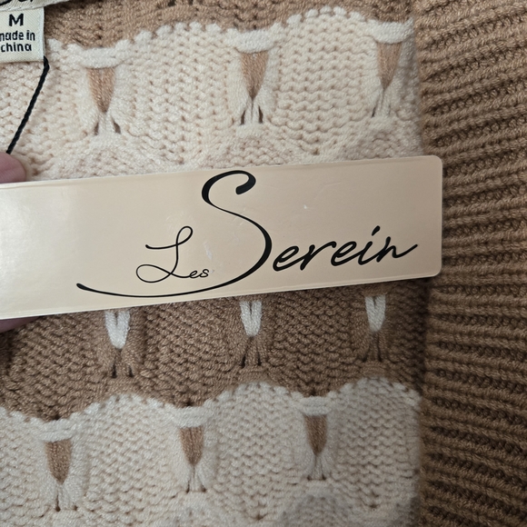 Les Serein Women's Cardigan Size M Cream and Brown Open Front Knit. NWT - Picture 4 of 9